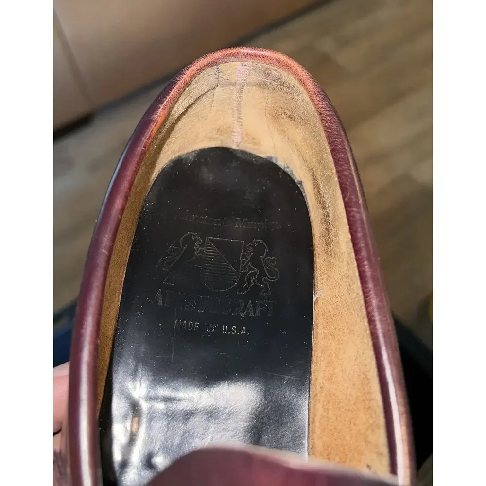 Vtg Johnston Murphy Aristocraft Penny Loafers Mens 9 Burgundy Leather USA Made